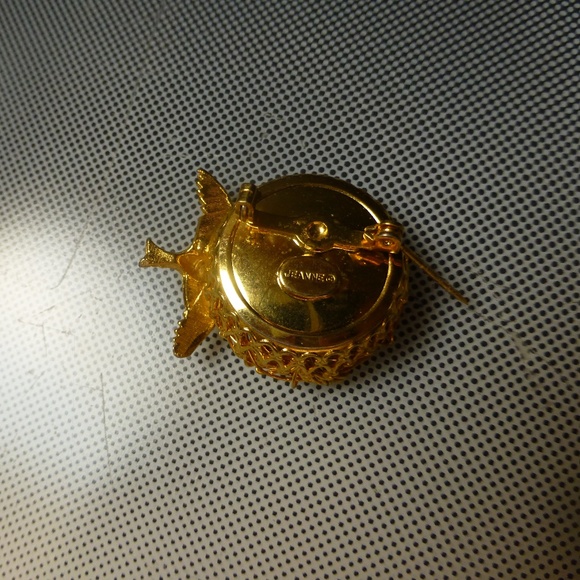 brooch gold wire bird nest mommy bird three pearl jeanne signed - Picture 6 of 6